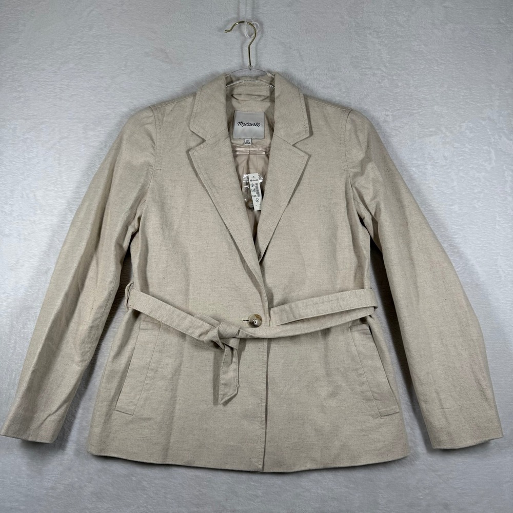 Madewell MD255 Linen Blend Belted Blazer Jacket Beige XXS New‎